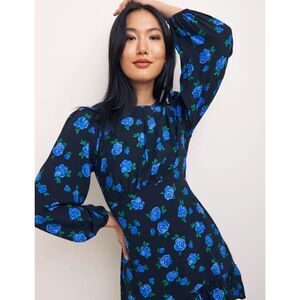 Nobody’s Child Cobalt Rose Serena Petite Floral Long Sleeve Mini Dress Size 10